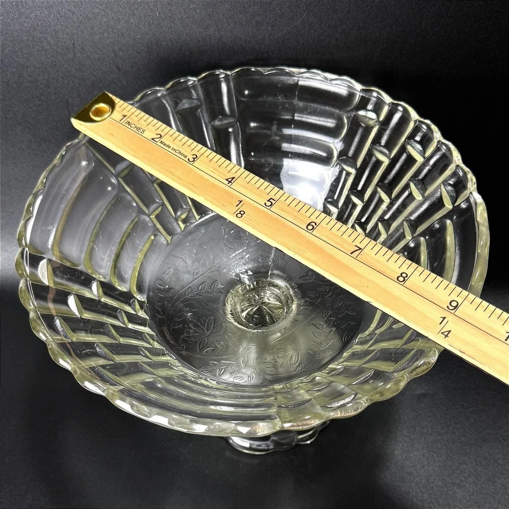 Jeannette Glass Louisa Clear Footed Compote Fruit Bowl Basket Weave Cottagecore